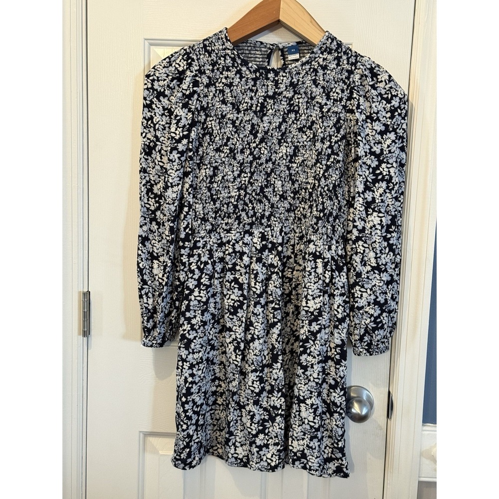 Old Navy Blue Floral Cottage Feminine Short Dress Smocked Pockets XS Spring